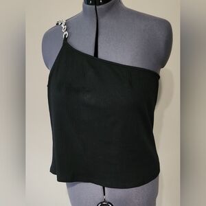 NWT Avec Les Filles Black Asymmetrical Sleeveless Tank Top